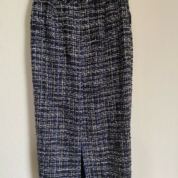 New L'Academie Tweed Office Siren Straight Black Multi Frayed Hem Maxi Skirt S - Picture 10 of 13